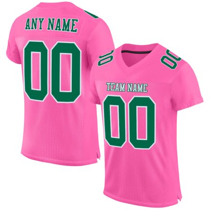 Personalized Pink Kelly Green-White Mesh Authentic Football Jersey