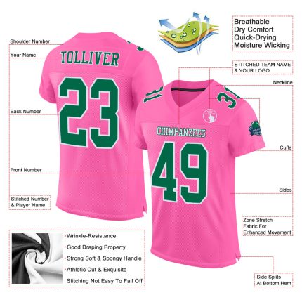 Personalized Pink Kelly Green-White Mesh Authentic Football Jersey