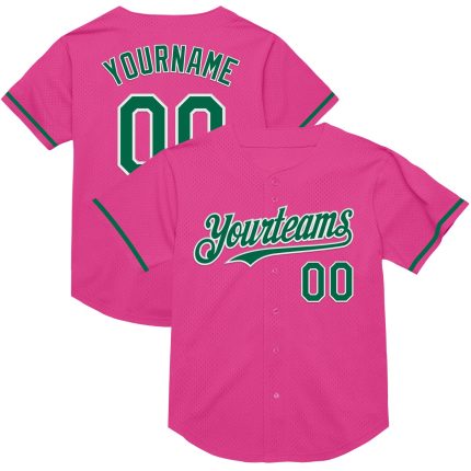 Personalized Pink Kelly Green-White Mesh Authentic Throwback Baseball Jersey Team Custom Name and Number