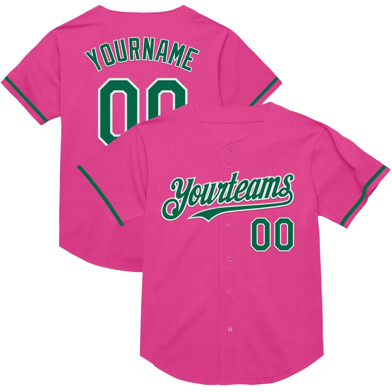 Personalized Pink Kelly Green-White Mesh Authentic Throwback Baseball Jersey Team Custom Name and Number