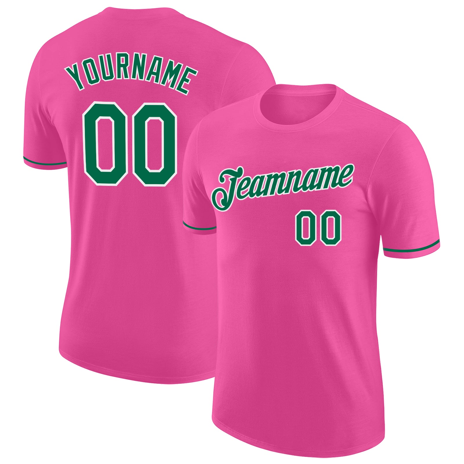 Personalized Pink Kelly Green-White Performance T-Shirt Team Custom Name and Number