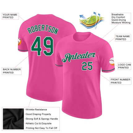 Personalized Pink Kelly Green-White Performance T-Shirt Team Custom Name and Number