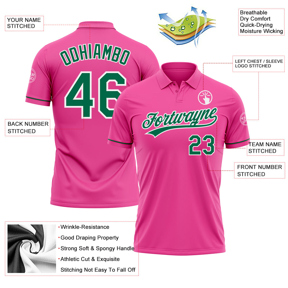 Personalized Pink Kelly Green-White Performance Vapor Golf Polo Shirt Team Custom Name and Number Personalized Pink Kelly Green-White Performance Vapor Golf Polo Shirt Team Custom Name and Number - Image 3