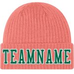 Personalized Pink Kelly Green-White Stitched Cuffed Knit Hat Team Custom Name and Number