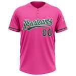 Personalized Pink Kelly Green-White Two-Button Unisex Softball Jersey