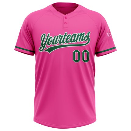 Personalized Pink Kelly Green-White Two-Button Unisex Softball Jersey