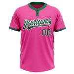 Personalized Pink Kelly Green-White Two-Button Unisex Softball Jersey Team Custom Name and Number