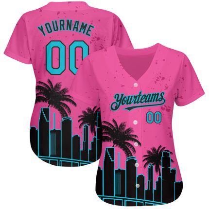 Personalized Pink Lakes Blue-Black 3D Miami Palm Trees City Edition Authentic Baseball Jersey Team Custom Name and Number