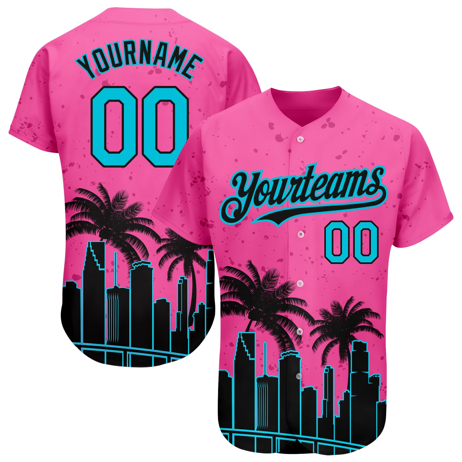 Personalized Pink Lakes Blue-Black 3D Miami Palm Trees City Edition Authentic Baseball Jersey Team Custom Name and Number