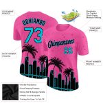 Personalized Pink Lakes Blue-Black 3D Pattern Design Miami Palm Trees City Edition Performance T-Shirt Team Custom Name and Number