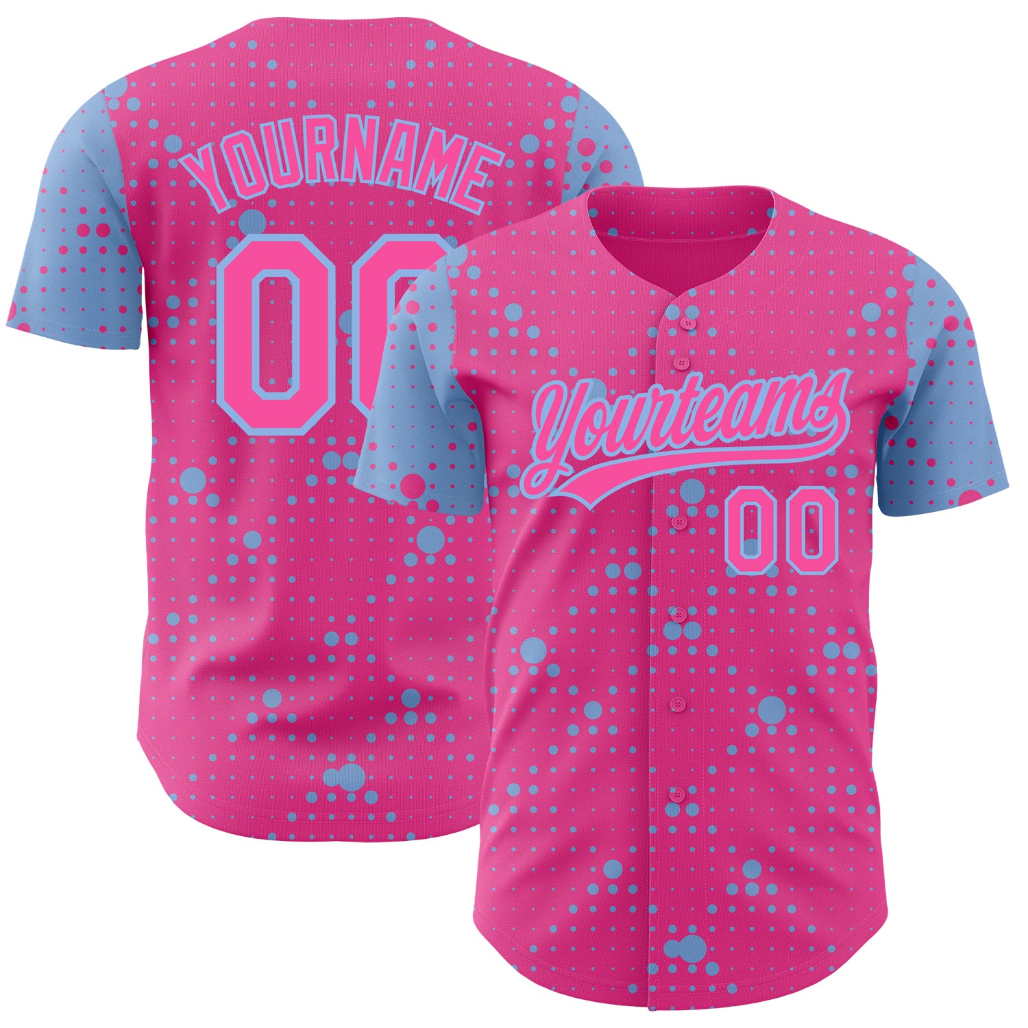 Personalized Pink Light Blue 3D Pattern Design Geometric Halftone Dots Authentic Baseball Jersey Team Custom Name and Number