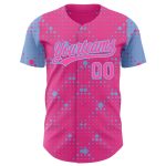 Personalized Pink Light Blue 3D Pattern Design Geometric Halftone Dots Authentic Baseball Jersey Team Custom Name and Number