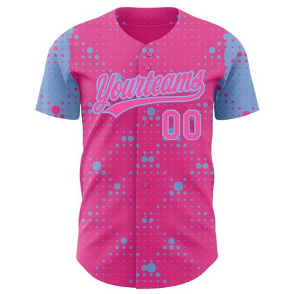 Personalized Pink Light Blue 3D Pattern Design Geometric Halftone Dots Authentic Baseball Jersey Team Custom Name and Number
