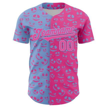 Personalized Pink Light Blue 3D Pattern Design Rave Halloween Pumpkin Authentic Baseball Jersey Team Custom Name and Number