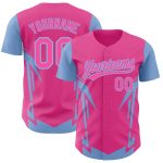 Personalized Pink Light Blue 3D Pattern Design Side Sharp Edges Authentic Baseball Jersey Team Custom Name and Number