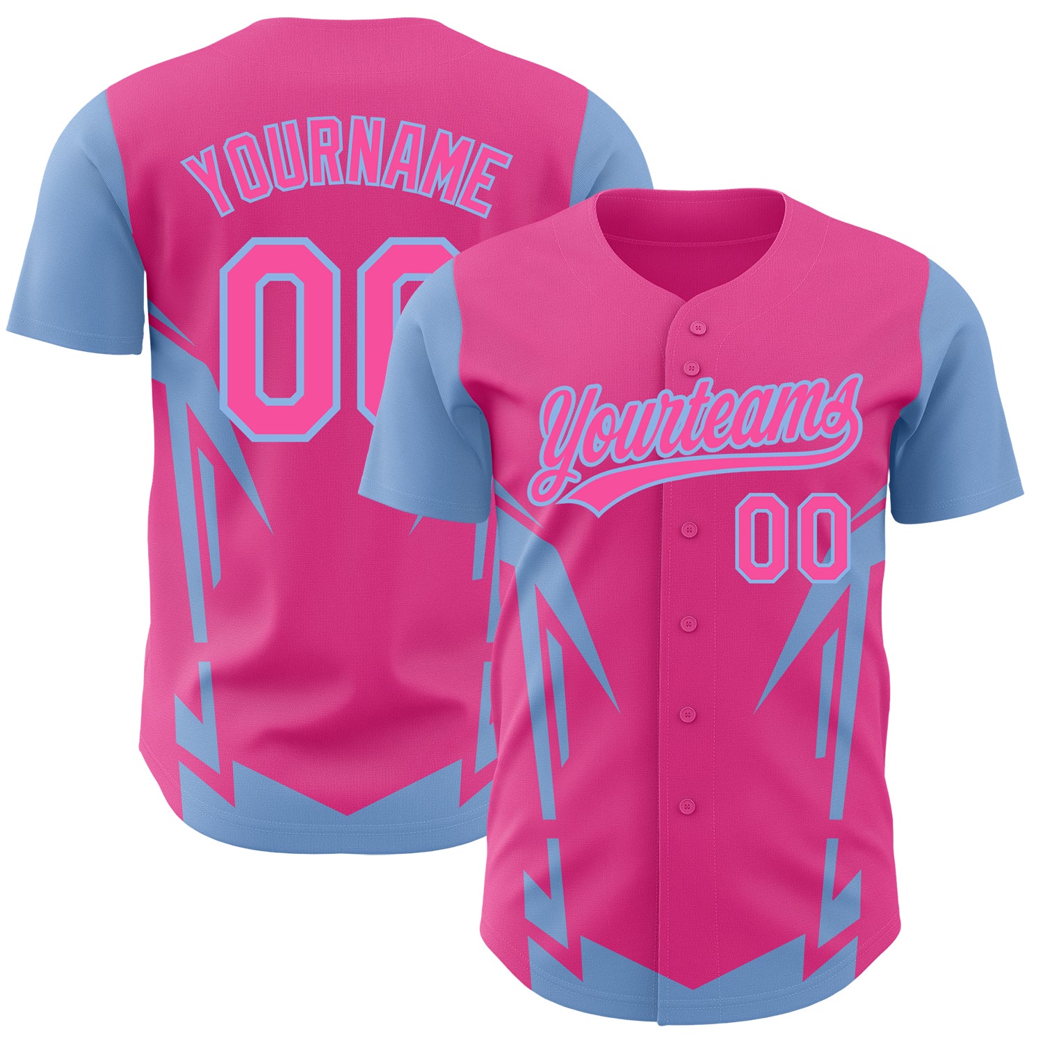 Personalized Pink Light Blue 3D Pattern Design Side Sharp Edges Authentic Baseball Jersey Team Custom Name and Number