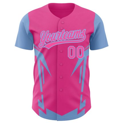 Personalized Pink Light Blue 3D Pattern Design Side Sharp Edges Authentic Baseball Jersey Team Custom Name and Number