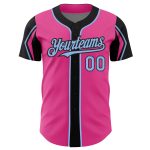 Personalized Pink Light Blue-Black 3 Colors Arm Shapes Authentic Baseball Jersey Team Custom Name and Number