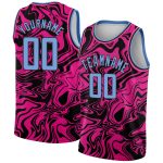 Personalized Pink Light Blue-Black 3D Pattern Design Abstract Psychedelic Liquid Wave Authentic Basketball Jersey Team Custom Name and Number