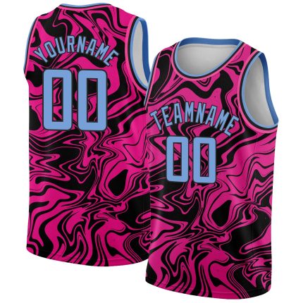 Personalized Pink Light Blue-Black 3D Pattern Design Abstract Psychedelic Liquid Wave Authentic Basketball Jersey Team Custom Name and Number
