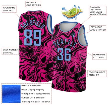 Personalized Pink Light Blue-Black 3D Pattern Design Abstract Psychedelic Liquid Wave Authentic Basketball Jersey Team Custom Name and Number