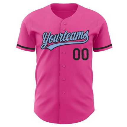 Personalized Pink Light Blue-Black Authentic Baseball Jersey