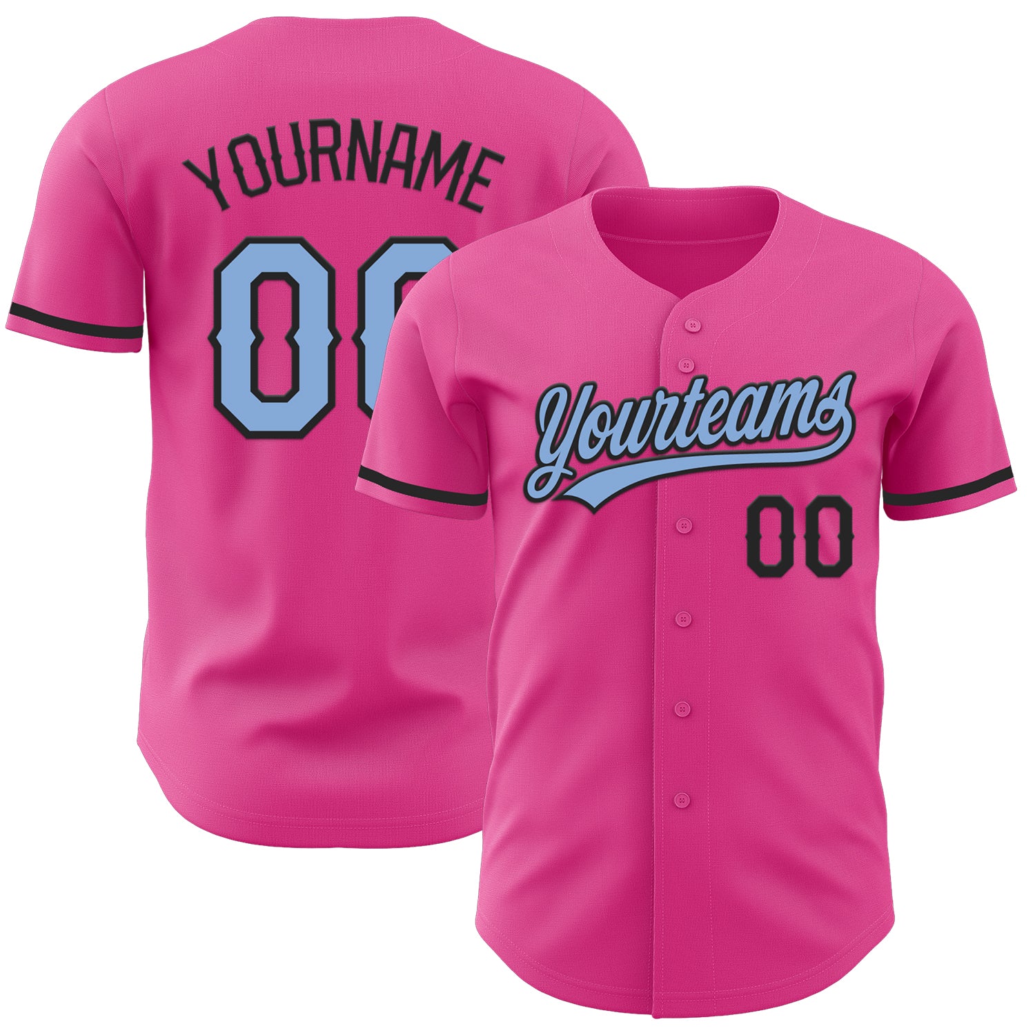 Personalized Pink Light Blue-Black Authentic Baseball Jersey