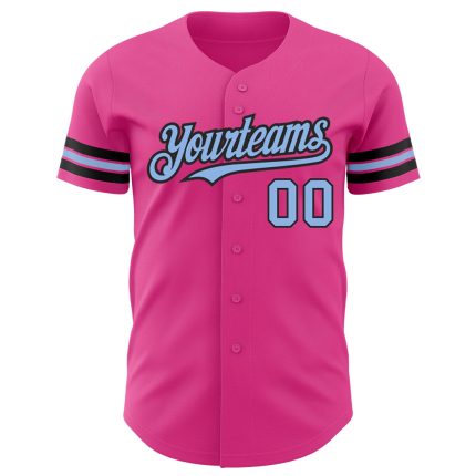 Personalized Pink Light Blue-Black Authentic Baseball Jersey Team Custom Name and Number