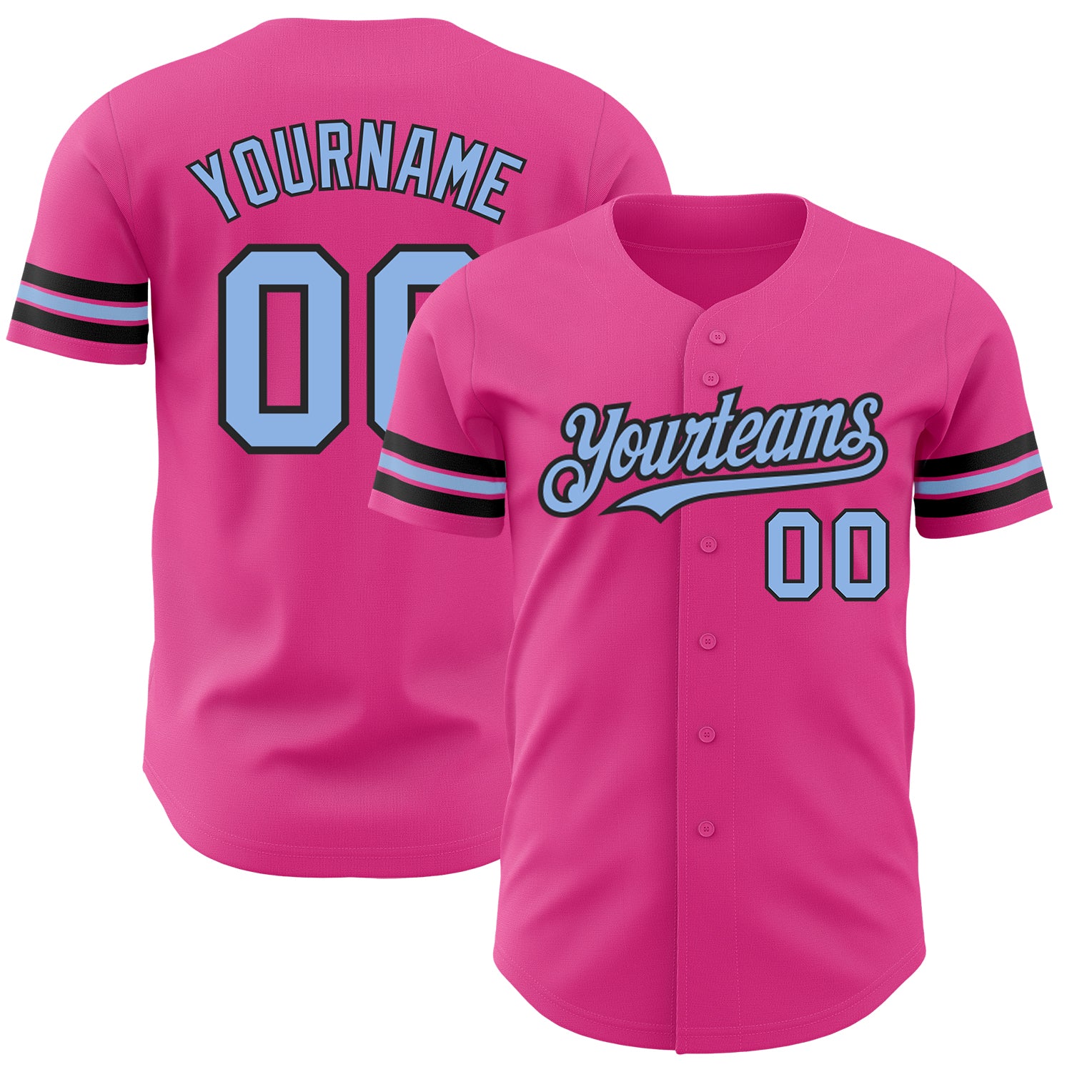 Personalized Pink Light Blue-Black Authentic Baseball Jersey Team Custom Name and Number