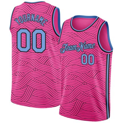 Personalized Pink Light Blue-Black Authentic City Edition Basketball Jersey Team Custom Name and Number