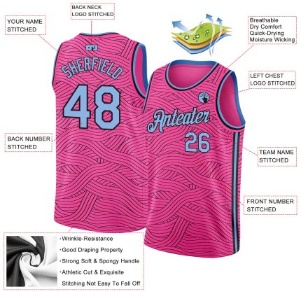 Personalized Pink Light Blue-Black Authentic City Edition Basketball Jersey Team Custom Name and Number