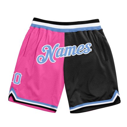 Personalized Pink Light Blue-Black Authentic Throwback Split Fashion Basketball Shorts Team Custom Name and Number