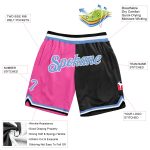 Personalized Pink Light Blue-Black Authentic Throwback Split Fashion Basketball Shorts Team Custom Name and Number