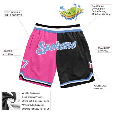 Personalized Pink Light Blue-Black Authentic Throwback Split Fashion Basketball Shorts Team Custom Name and Number
