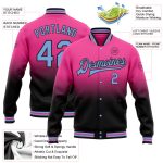 Personalized Pink Light Blue-Black Bomber Full-Snap Varsity Letterman Fade Fashion Jacket Team Custom Name and Number