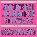 Personalized Pink Light Blue-Black Bomber Full-Snap Varsity Letterman Two Tone Jacket Team Custom Name and Number