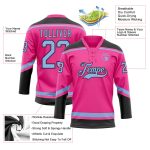 Personalized Pink Light Blue-Black Hockey Lace Neck Jersey Team Custom Name and Number