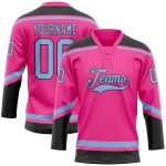 Personalized Pink Light Blue-Black Hockey Lace Neck Jersey Team Custom Name and Number