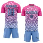 Personalized Pink Light Blue-Black Lightning Sublimation Soccer Uniform Jersey Team Custom Name and Number
