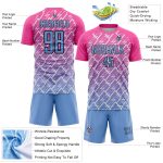 Personalized Pink Light Blue-Black Lightning Sublimation Soccer Uniform Jersey Team Custom Name and Number