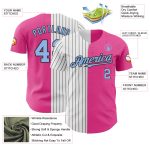 Personalized Pink Light Blue-Black Pinstripe Authentic Split Fashion Baseball Jersey Team Custom Name and Number