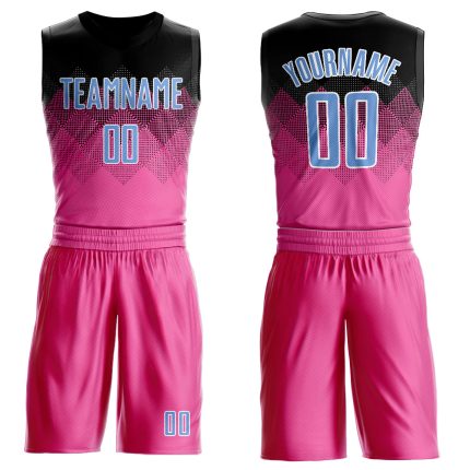 Personalized Pink Light Blue Black-White Round Neck Sublimation Basketball Suit Jersey Team Custom Name and Number