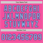 Personalized Pink Light Blue-Navy Bomber Full-Snap Varsity Letterman Jacket Team Custom Name and Number