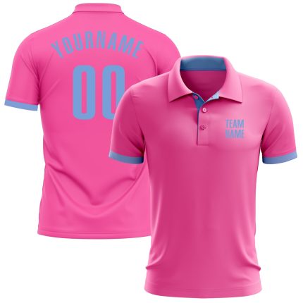 Personalized Pink Light Blue Performance Golf Polo Shirt Team Custom Name and Number