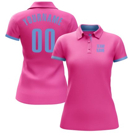 Personalized Pink Light Blue Performance Golf Polo Shirt Team Custom Name and Number