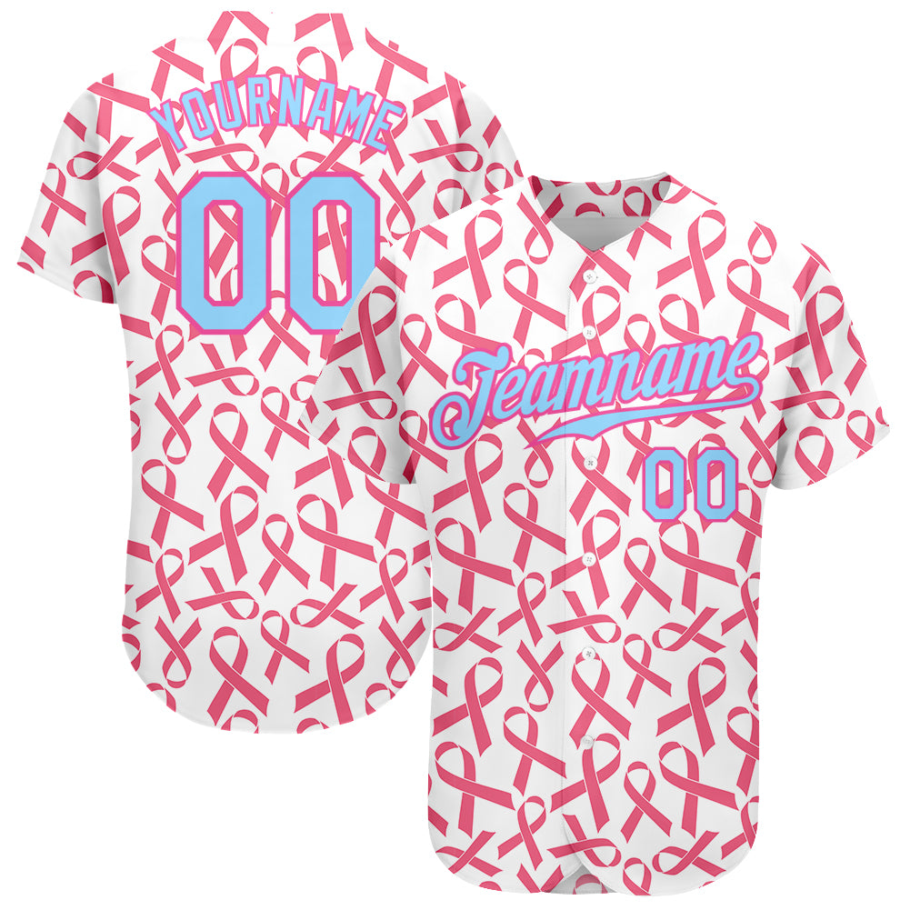 Personalized Pink Light Blue-Pink 3D Pattern Design Breast Cancer Authentic Baseball Jersey Team Custom Name and Number