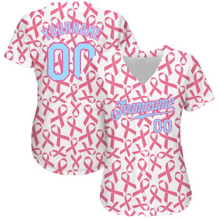 Personalized Pink Light Blue-Pink 3D Pattern Design Breast Cancer Authentic Baseball Jersey Team Custom Name and Number