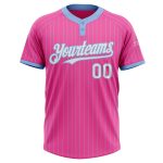 Personalized Pink Light Blue Pinstripe White Two-Button Unisex Softball Jersey Team Custom Name and Number