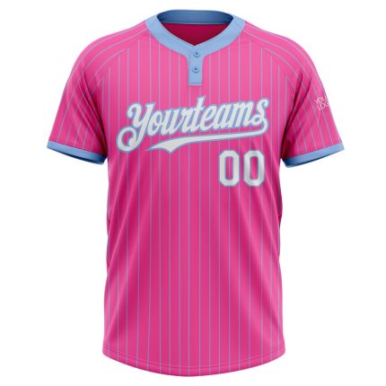 Personalized Pink Light Blue Pinstripe White Two-Button Unisex Softball Jersey Team Custom Name and Number
