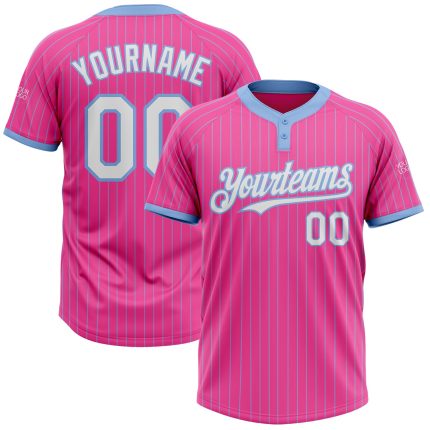 Personalized Pink Light Blue Pinstripe White Two-Button Unisex Softball Jersey Team Custom Name and Number